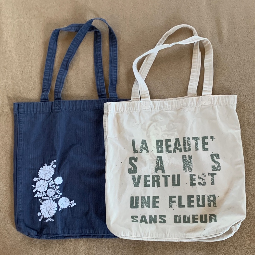 Joie Navy Floral and Cream Text Tote Bags
Sold separately